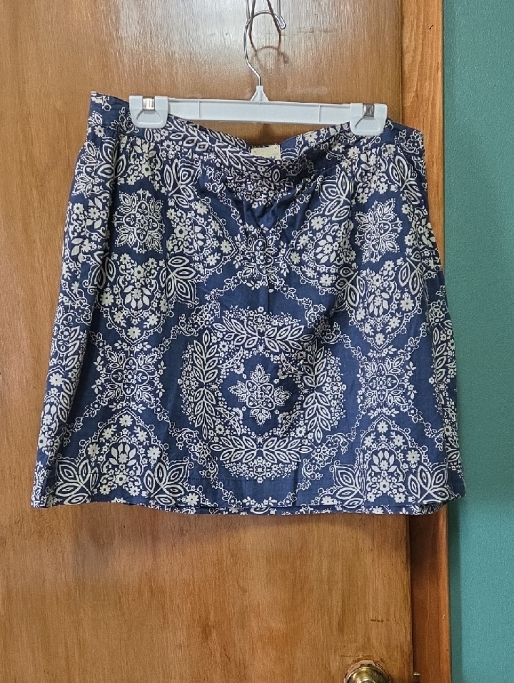 Navy Blue Floral Print A-Line Skirt